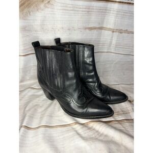 Flings Women Cowboy Dorito point Toe Western Boots 7 Black Leather Ankle Pull On